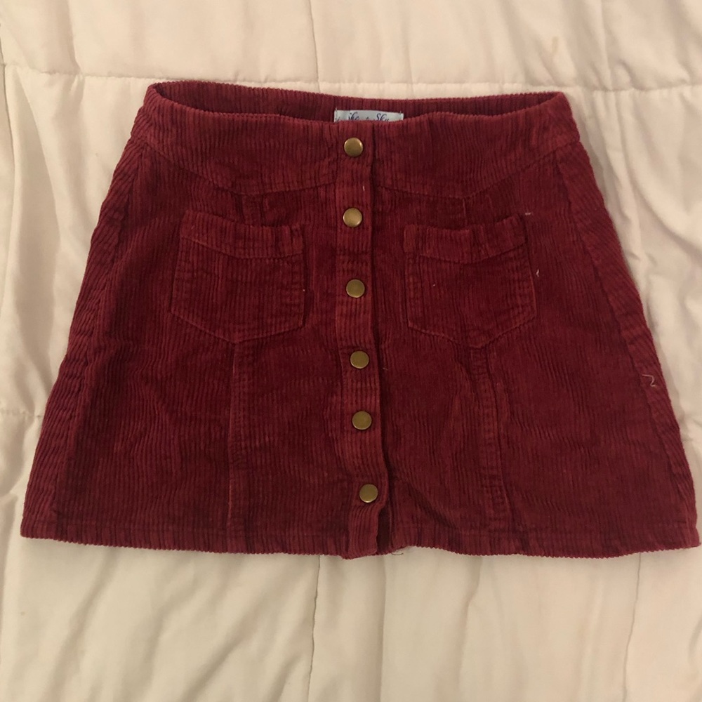 maroon button up skirt